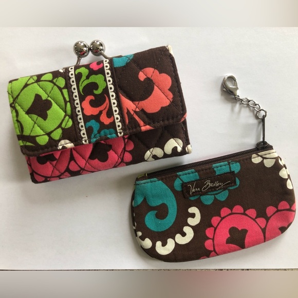 Vera Bradley Matching Set! Kiss Lock Wallet & Zip Coin Key Clear ID - NWOT - Picture 1 of 9